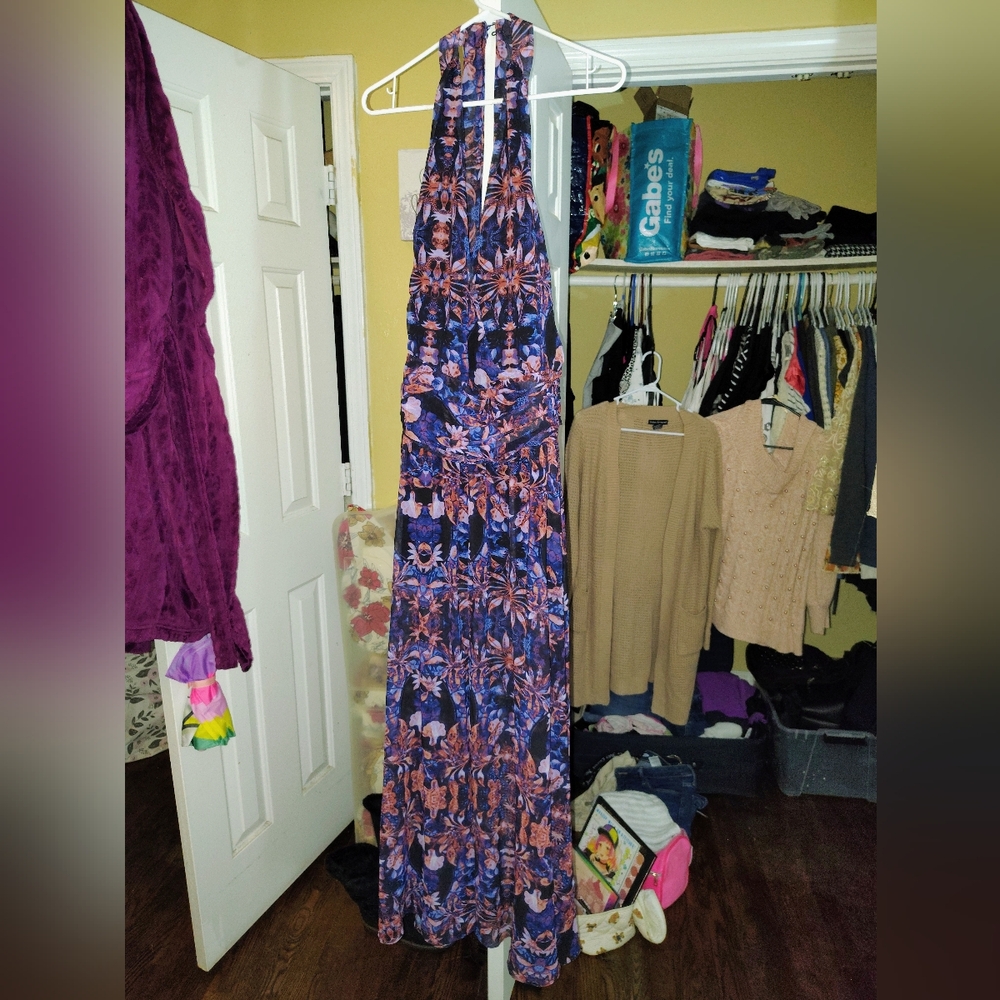 Marciano Blue and Pink Floral Maxi Dress